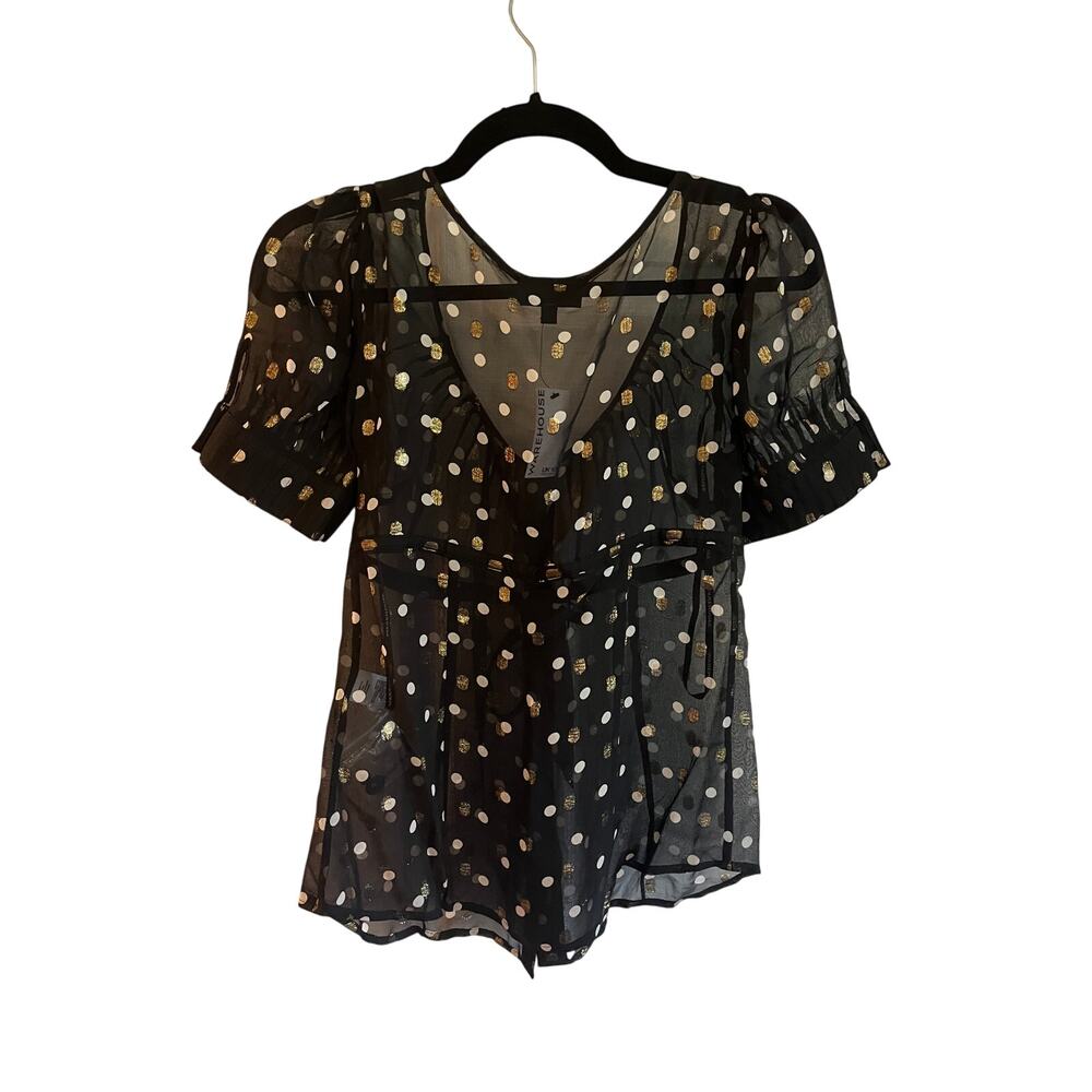 NWT Warehouse Sheer Polka Dot Blouse - Picture 4 of 8